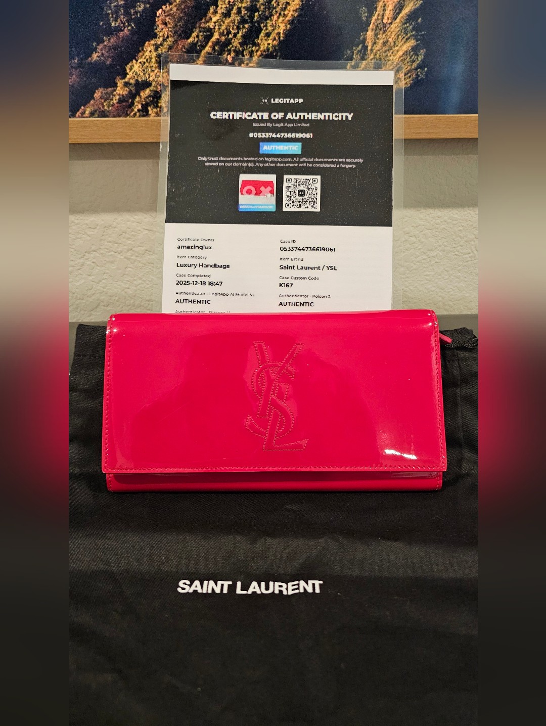 Saint Laurent Pink Patent Leather Clutch Wallet